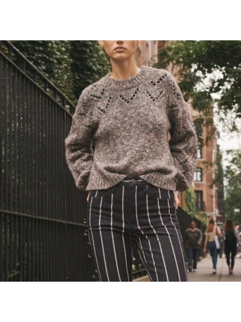 Madewell Pointelle Bubble-Sleeve Pullover Sweater